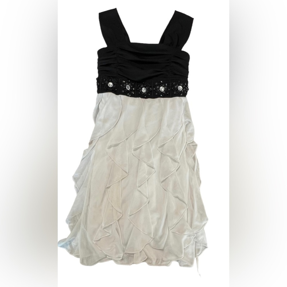 SEQUIN HEARTS GIRLS CASCADE DRESS BLACKIVORY size:8
